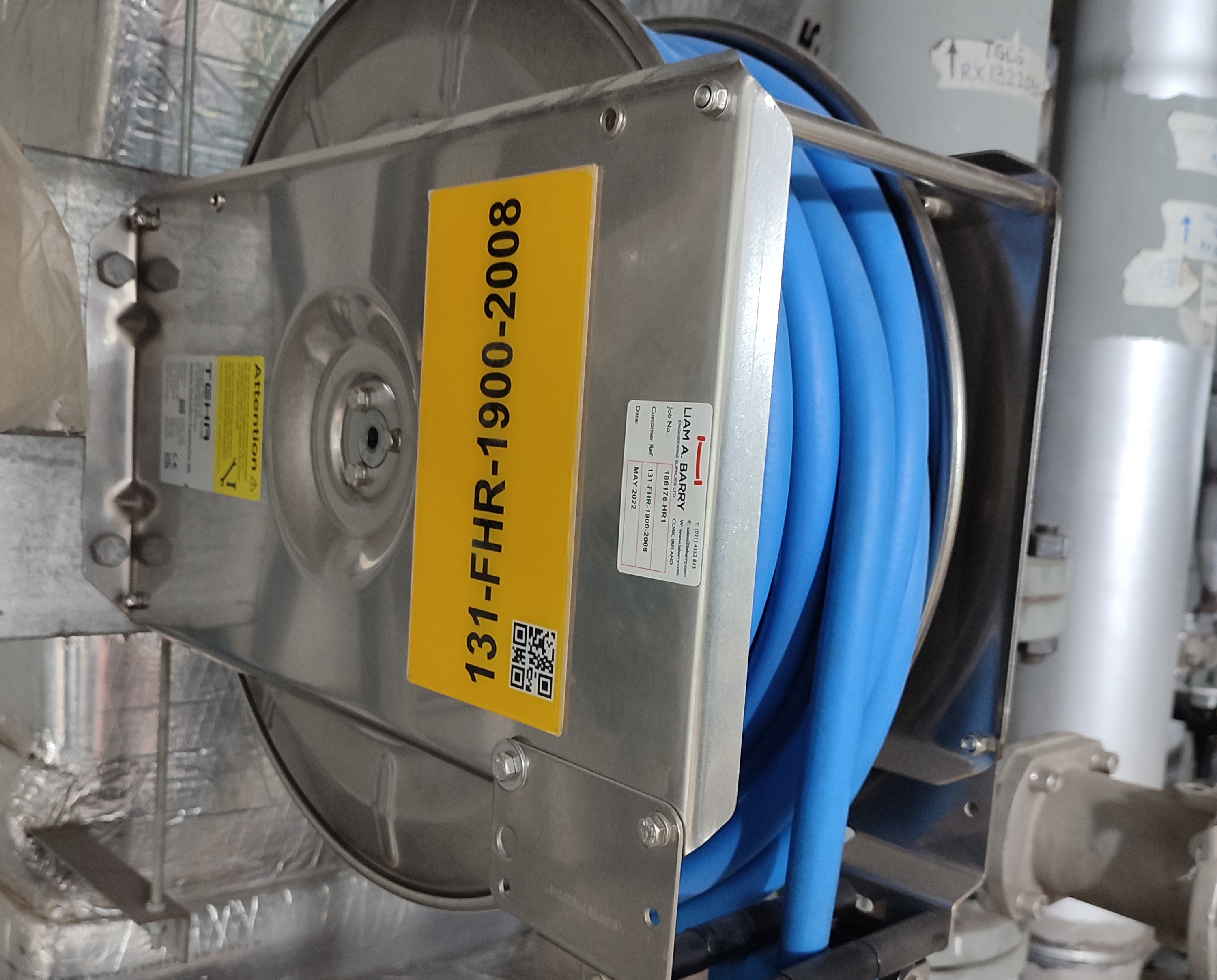 Large format equipment identification signs with adhesive backing for machinery and asset labeling